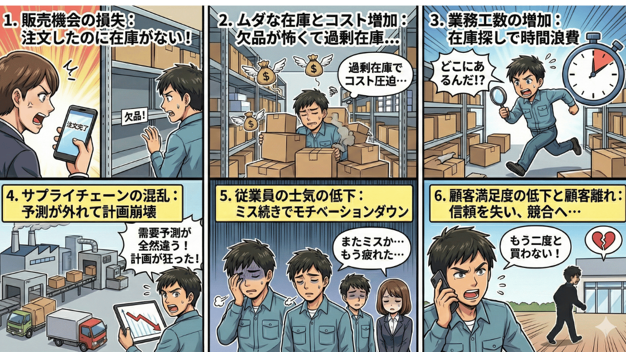 在庫のズレが事業に与える影響：販売機会の損失や物流コストの増加など6つのリスク