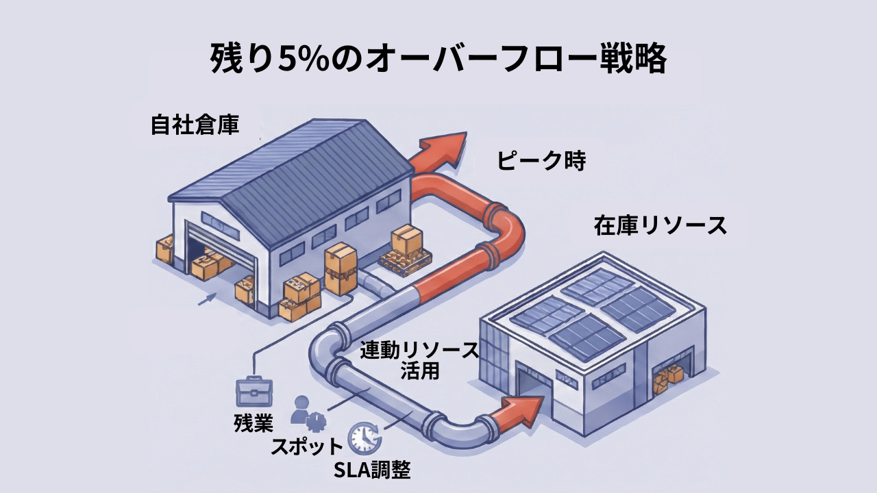 P95による設計のポイントは、対応範囲外となる「残り5%（ピーク時）」への対応方針を事前に策定しておくこと