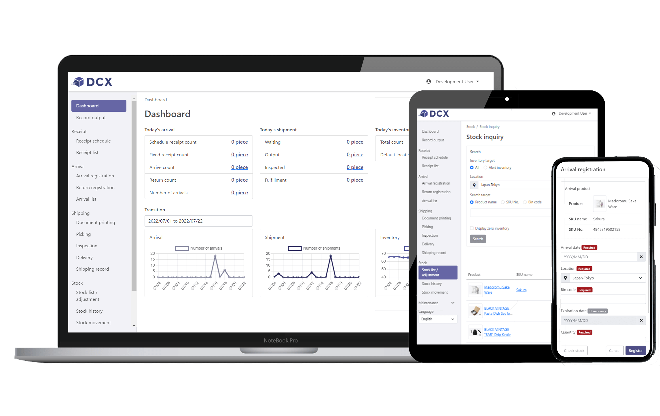 DCX dashboard showing real-time inventory and order visibility