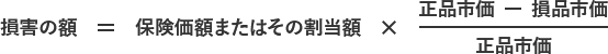 損害の額=保険価額またはその割当額×(正品市価-損品市価)/正品市価