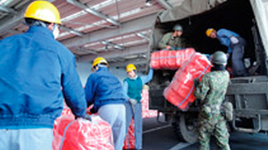 Images of emergency supplies transport
